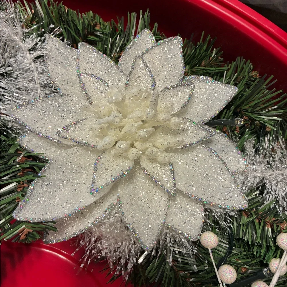 Hand Crafted Holiday Lit Wreath with Snowman and White Accents
